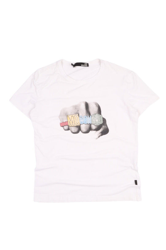 Men's LOVE MOSCHINO White Logo Print T Shirt Size M