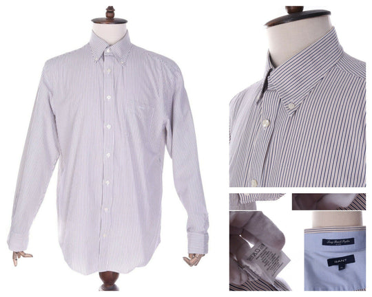 Vintage  Men's GANT Multicolored 100% Cotton LS E-Z Fit Long Beach Poplin Shirt Size XL