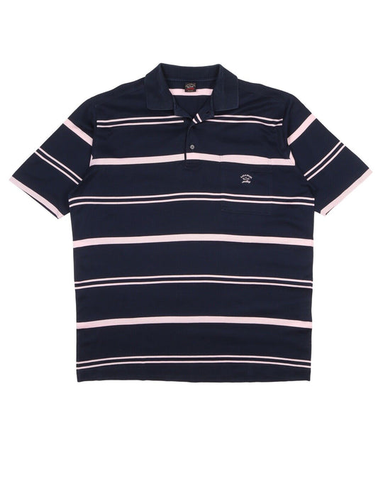 Men's PAUL & SHARK Navy Blue Striped Pique Cotton Polo Shirt Size 2XL
