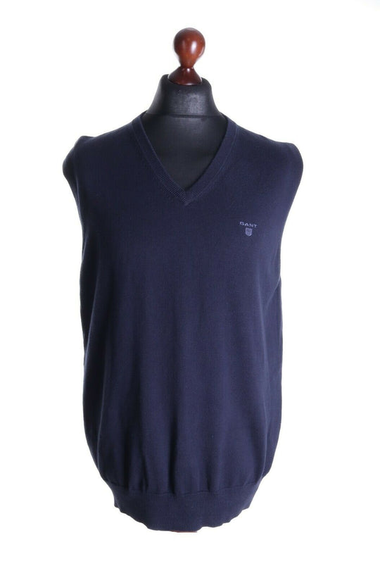 Men's GANT Navy Blue 100% Premium Cotton V-Neck Waistcoat Size 2XL