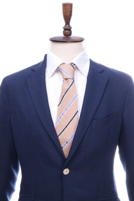 ERMENEGILDO ZEGNA Beige Striped 100% Silk Tie Necktie