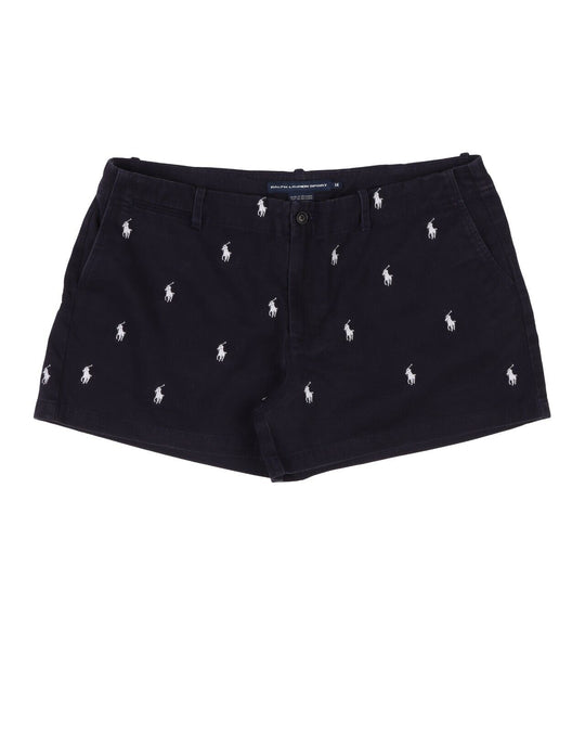 RALPH LAUREN Sport Chino Shorts Navy Cotton Women's All Over Pony Size 14