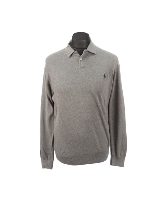 RALPH LAUREN Jumper Gray Cotton Polo Neck Longsleeve Men's  Size M