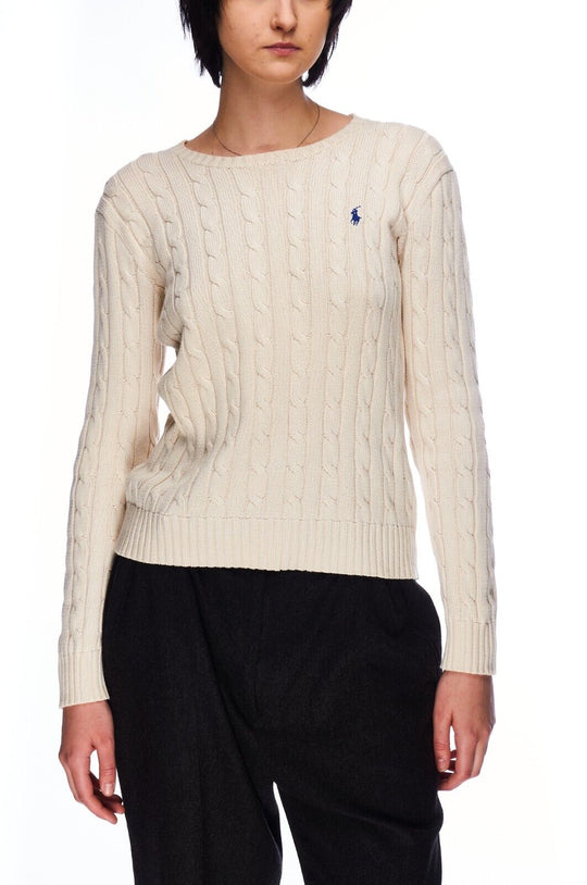 POLO RALPH LAUREN Sweater Beige Cotton Women's Cable Knit Jumper Size M