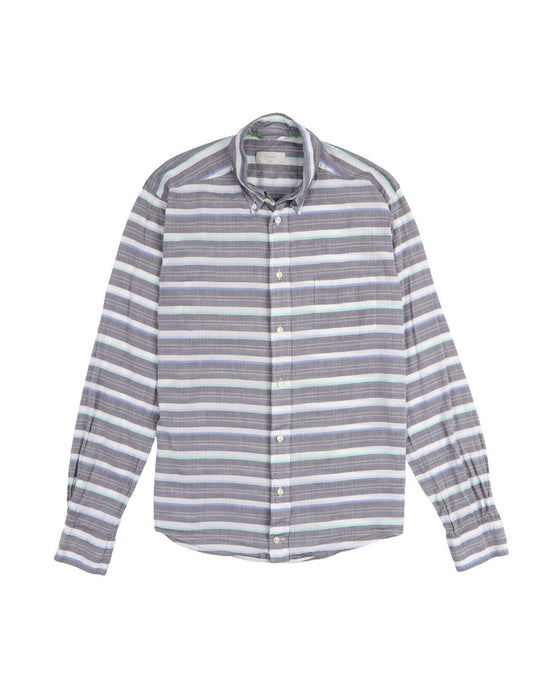 ETON Shirt Gray Navy Striped Cotton Men's Button Down Slim Fit Size 40 / M