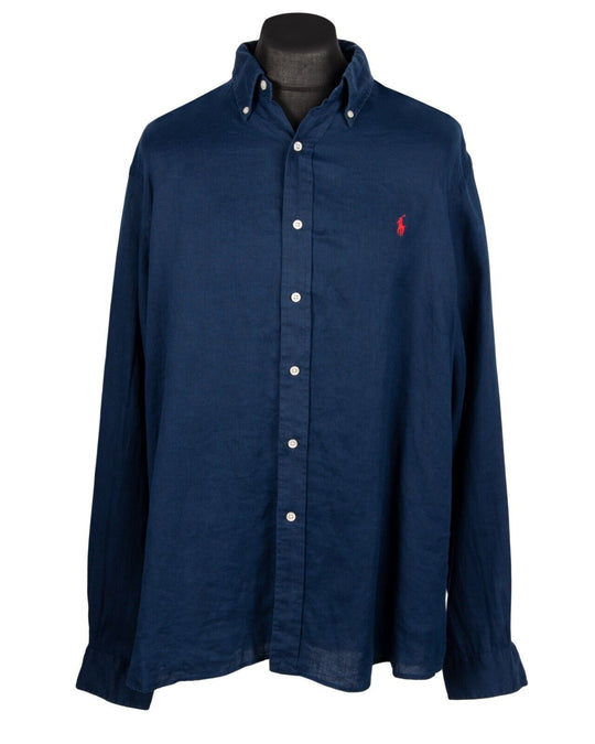 Polo RALPH LAUREN Shirt Navy Blue Linen Mens Size XXL