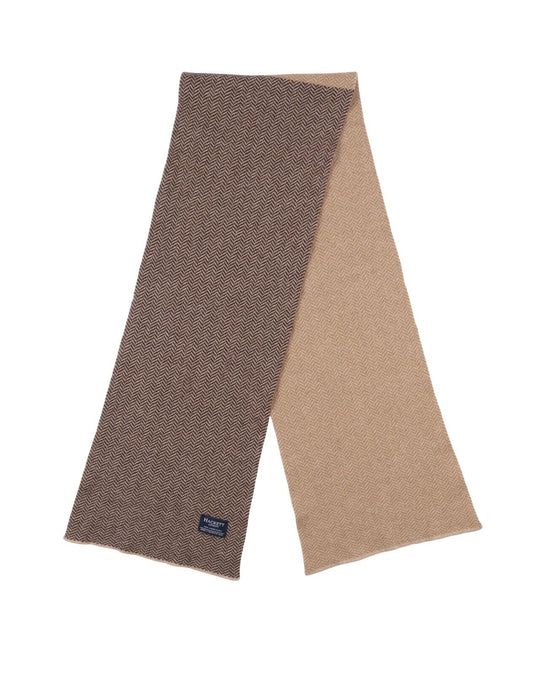 HACKETT London Scarf Brown Beige Wool Herringbone Two Tone Unisex
