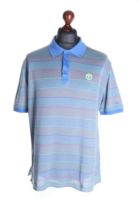 Men's CARLO COLUCCI Multicolored Striped Cotton Short Sleeve Polo Shirt Size L