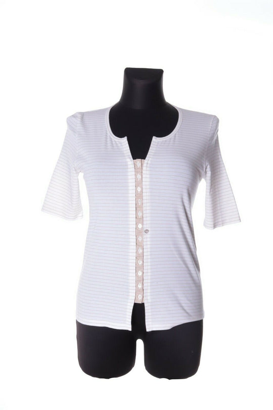 Women's RIVAMONTI White Cotton Striped Stretch Button Front Top Size XL