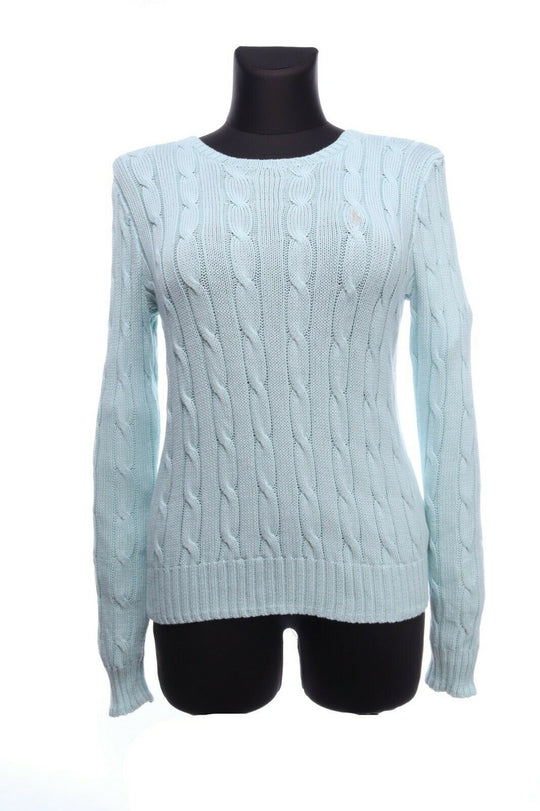 POLO RALPH LAUREN Blue Pima Cotton Cable Knit Jumper Size M