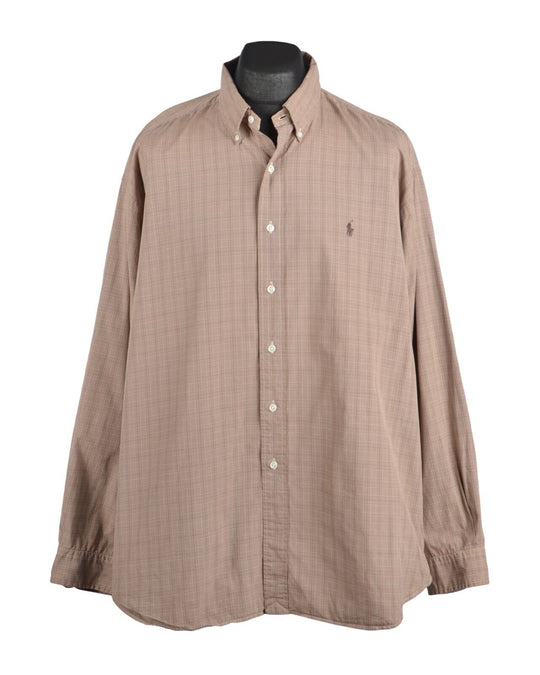 Vintage RALPH LAUREN Brown Prince Wales Check Men's Cotton Blake Shirt Size XXL