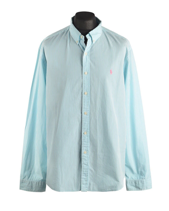 Men's POLO RALPH LAUREN Turquoise Striped Cotton Shirt Size XXL Slim Fit