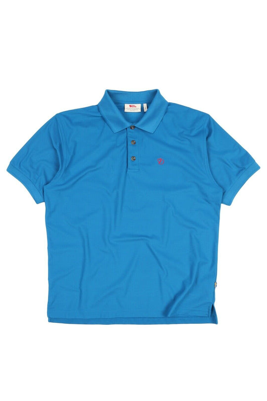 Men's FJALLRAVEN Crowley Pique Blue Short Sleeve Polo Shirt Size L