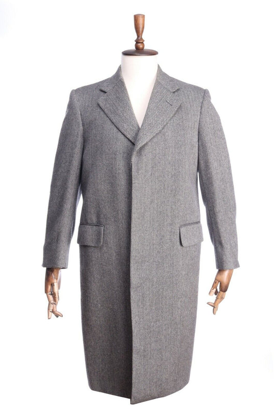 AQUASCUTUM LONDON Grey 100% Cashmere Herringbone Mid Length Coat Size L
