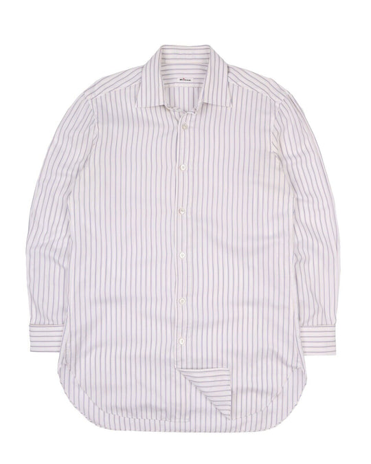 Men's KITON Napoli White Striped Cotton Bespoke Dress Shirt Size 16.5 / 42