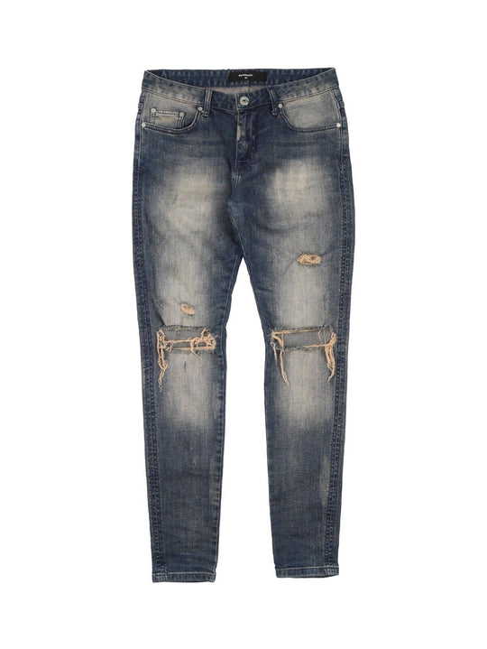 REPRESENT Knee Destroyed Denim Blue Faded Cotton Mens Distressed Jeans  Size 30