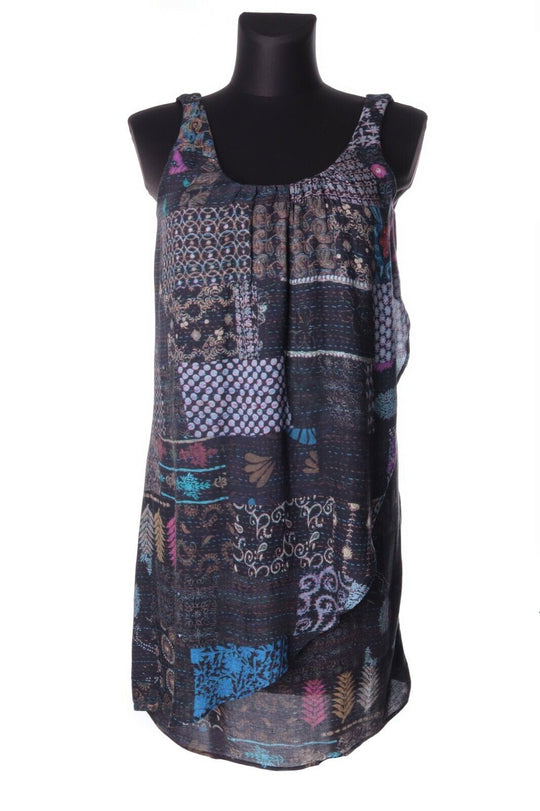 Women's DESIGUAL Multicolor Sleeveless Layered Dress With Graphic Print Size 36