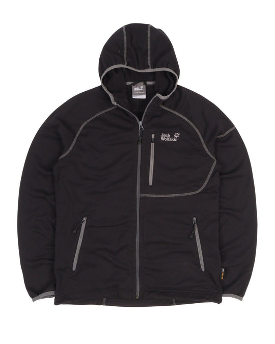 Men's JACK WOLFSKIN Black Full Zip Hoodie Fleece Sweater Jumper Size S