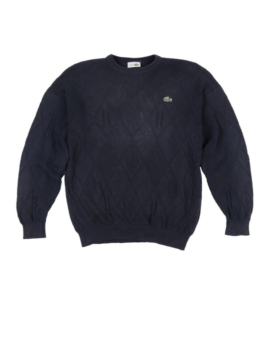 Vintage LACOSTE Jumper Navy Blue Cable Knit Men's Crew Neck Pullover Size 6