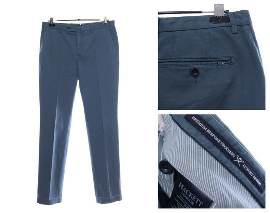 Men's HACKETT LONDON Blue Cotton Premium Bespoke Trousers Pants Size 33