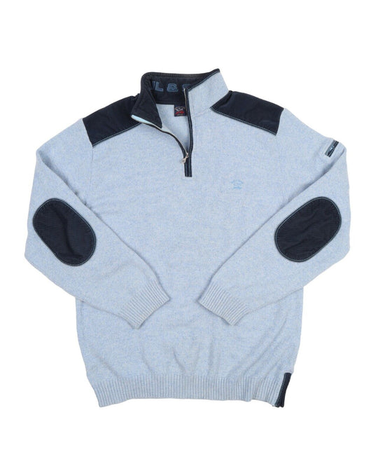 PAUL & SHARK Jumper Sweater Blue Merino Wool Zip Neck Size L