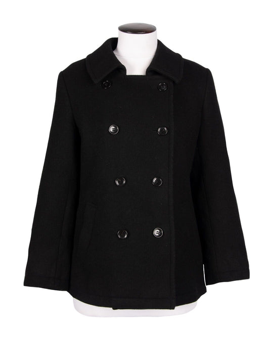 UNI QLO x JIL SANDER Pea Coat Black Double Breasted Wool Womens Size L