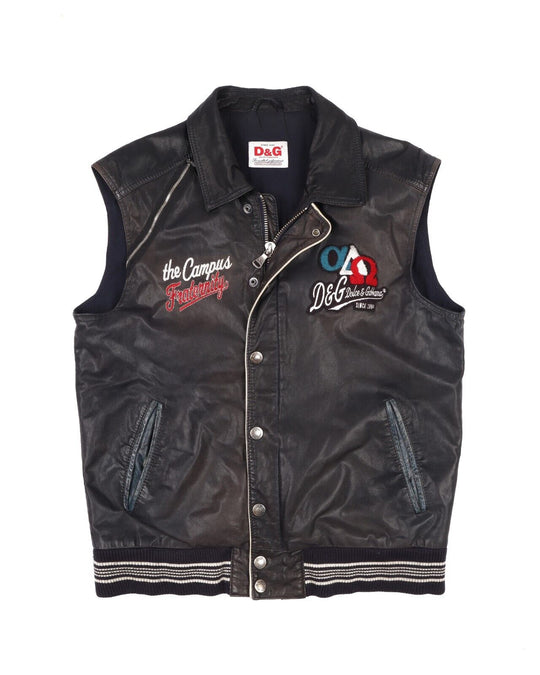 DOLCE & GABBANA Vest Black Goatskin Mens Sleeveless Jacket Size 50 IT