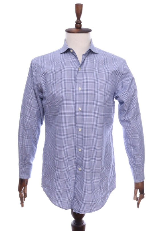 Men's BROOKS BROTHERS USA Blue Glen Check Cotton Slim Fit Shirt 15,5 / 32