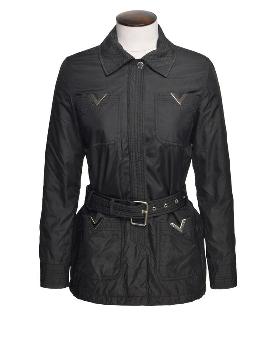 RED VALENTINO Jacket Black Nylon Women's Belted Size 40