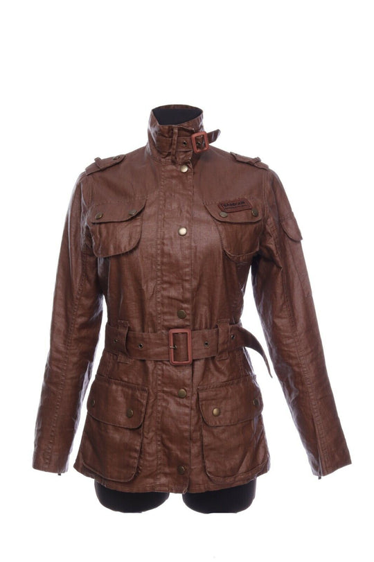 BARBOUR Internatonal Duralinen Brown Belted Jacket Size UK 8
