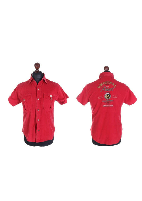 Vintage  Men's DIESEL Red Cotton Vintage Short-Sleeve Shirt Size s