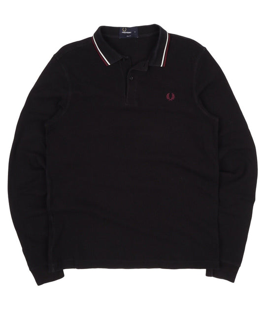 Men's FRED PERRY Black Longsleeve Pique Polo Shirt Size M
