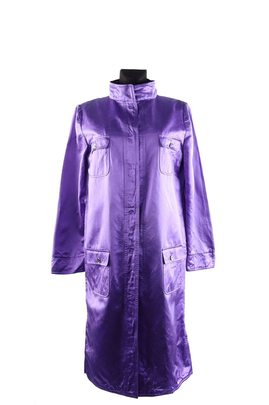 DOLCE&GABBANA Purple 100% Silk Satin Single Layer Long Coat Size 44 IT
