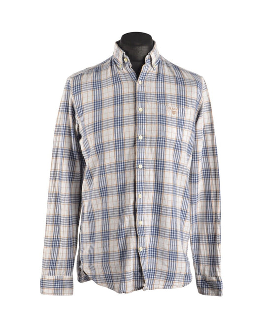 Men's GANT Blue Check Ripplewood Linen Blend Shirt Size M
