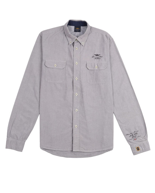 AERONAUTICA MILITARE Pilota Shirt Gray Cotton Men's Button Down Size M