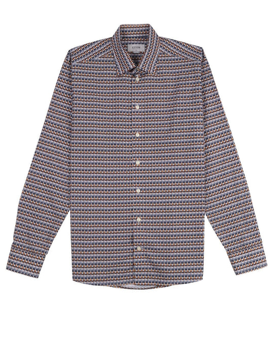 ETON Shirt Navy Orange Print Cotton Men's Slim Fit Button Up Size 41 /16 / L