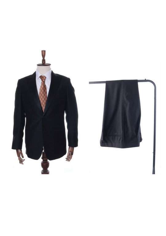 Men's BOGGI MILANO Solid Black 100% Wool ABITO SMOKING Dress Suit Sz 48 / 50