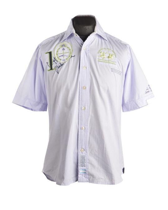 Men's LA MARTINA Blue Short Sleeve Cotton Shirt Size L