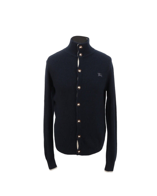 BURBERRY Cardigan Mock Neck Button Navy Blue Waffle Cotton Men's Size 3 / M