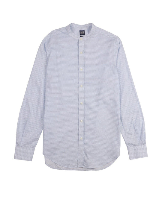 BOGGI Milano Shirt White Blue Cotton Men's Regular Fit Band Collar Size L