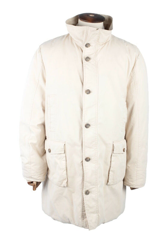 Men's Vintage MONCLER Beige Quilted Down Puffer Coat Long Jacket Size 6 / L
