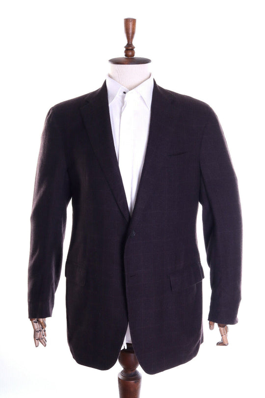 Men's LANVIN 15 Faubourg Brown Glen Check 100% Cashmere Blazer Size 44 / 54 L