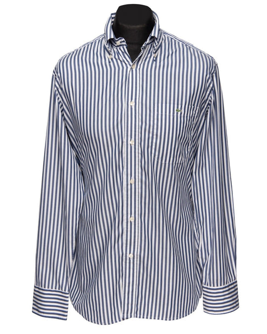 LACOSTE Shirt Navy Striped Cotton Men's Button Down Size 41