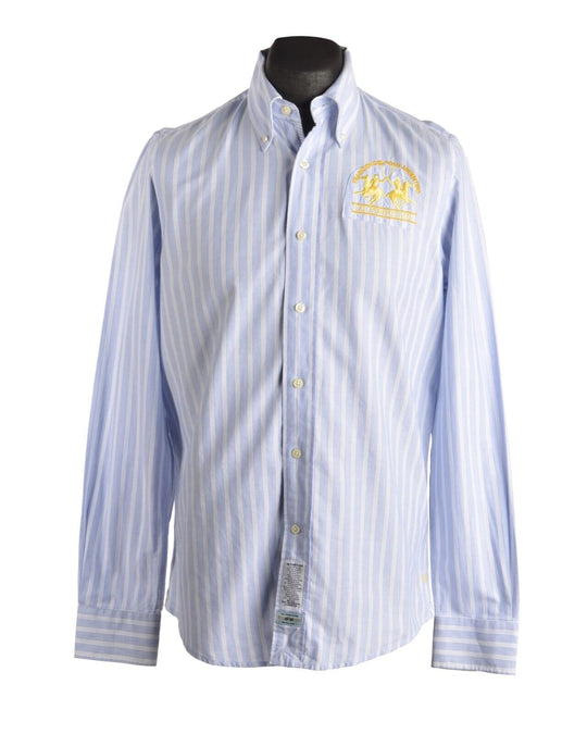 Men's LA MARTINA Blue Striped Cotton Shirt Size M