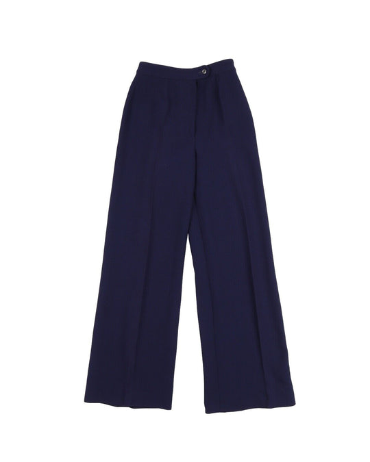 Vintage LANVIN Boutique Pants Navy Wool Wide Leg Women's Trousers Size 38