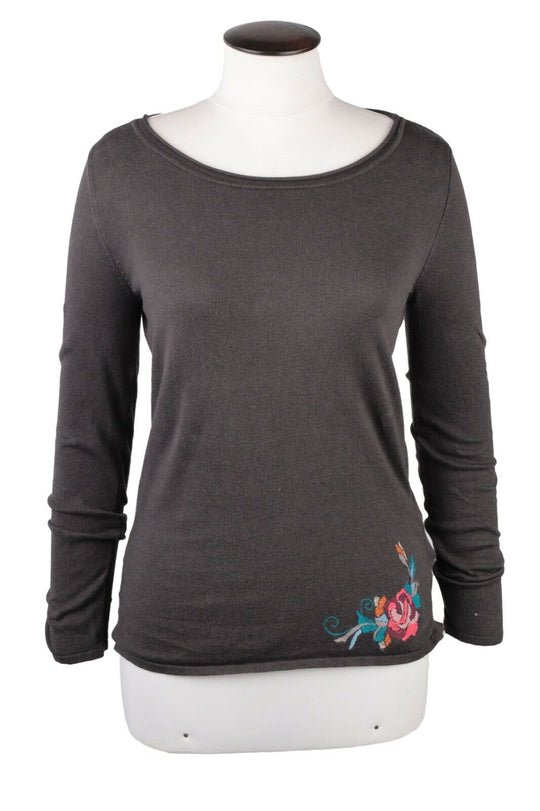 Women's IVKO Grey Cotton Cashmere Floral Jumper Size s / 38