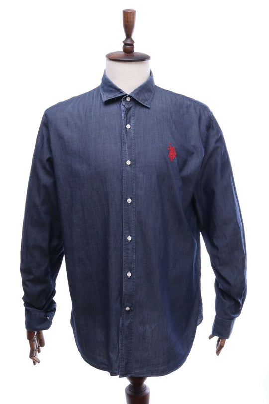 U.S. POLO ASSN. Blue Cotton Slim Fit LS Shirt Size 2XL