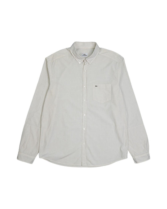 LACOSTE Shirt White Black Striped Cotton Men's Button Down Slim Fit Size 43