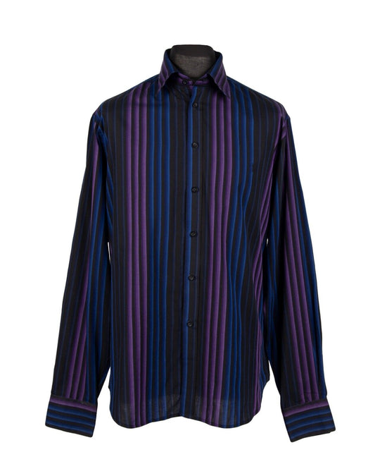 YSL YVES SAINT LAURENT Shirt Purple Navy Stripe Cotton Men's Button Up Size L