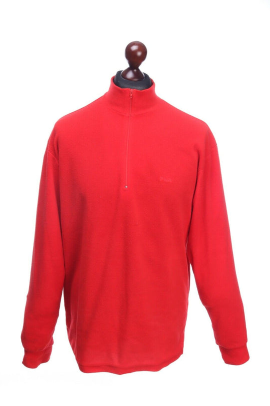 Vintage FILA Red Mock-Neck Zip Pullover Fleece Sweater Jumper Size 2XL